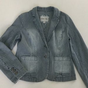 PER SE denim stripe jacket w/floral detail SZ S